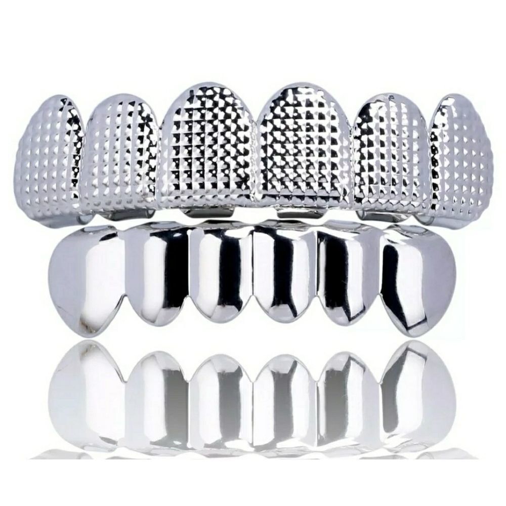 Hip Hop Silver Plated Grillz Set Top & Bottom